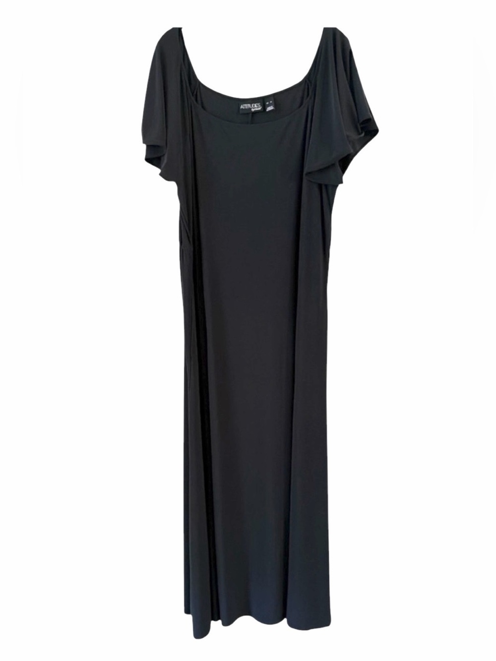 Attitudes by Renee Black Flutter Sleeve Maxi Dress XL NWOT Elegant Minimalist